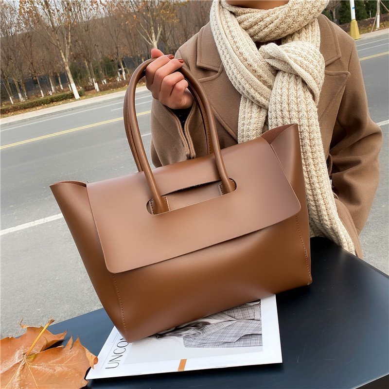 Women's Retro PU Leather Tote Bag – Large Capacity Shoulder Handbag