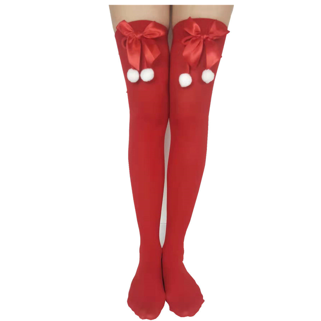 Christmas Pom-Pom Knit Socks | Festive Red & Green Holiday Stockings | HOORIVA