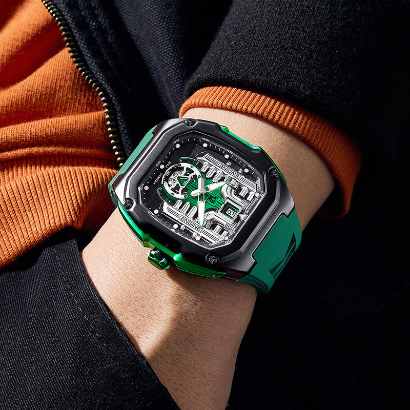 Men's 3D Hollow Skeleton Quartz Watch | Transparent Case Back Business Wristwatch