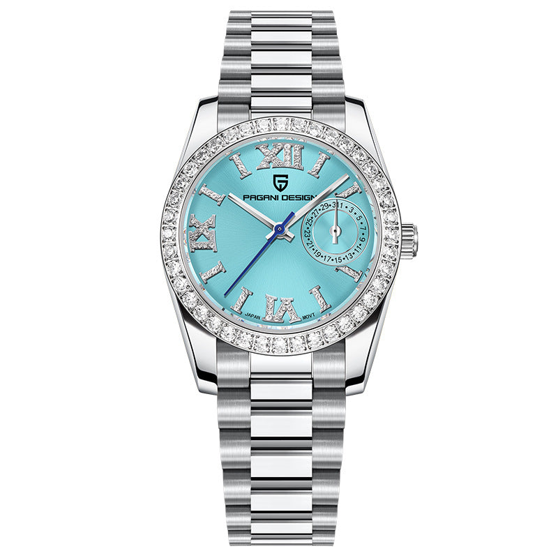 Women's Fashion Stainless Steel Watch | Slim 11mm Wristwatch in Blue, Green & White