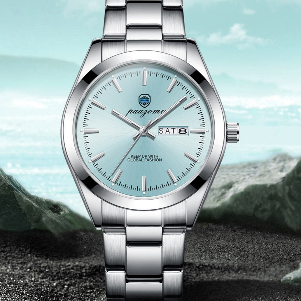 Men's paazomu Double Calendar Luminous Quartz Watch – Steel Strap | 5 Styles | Silver Case | Hooriva