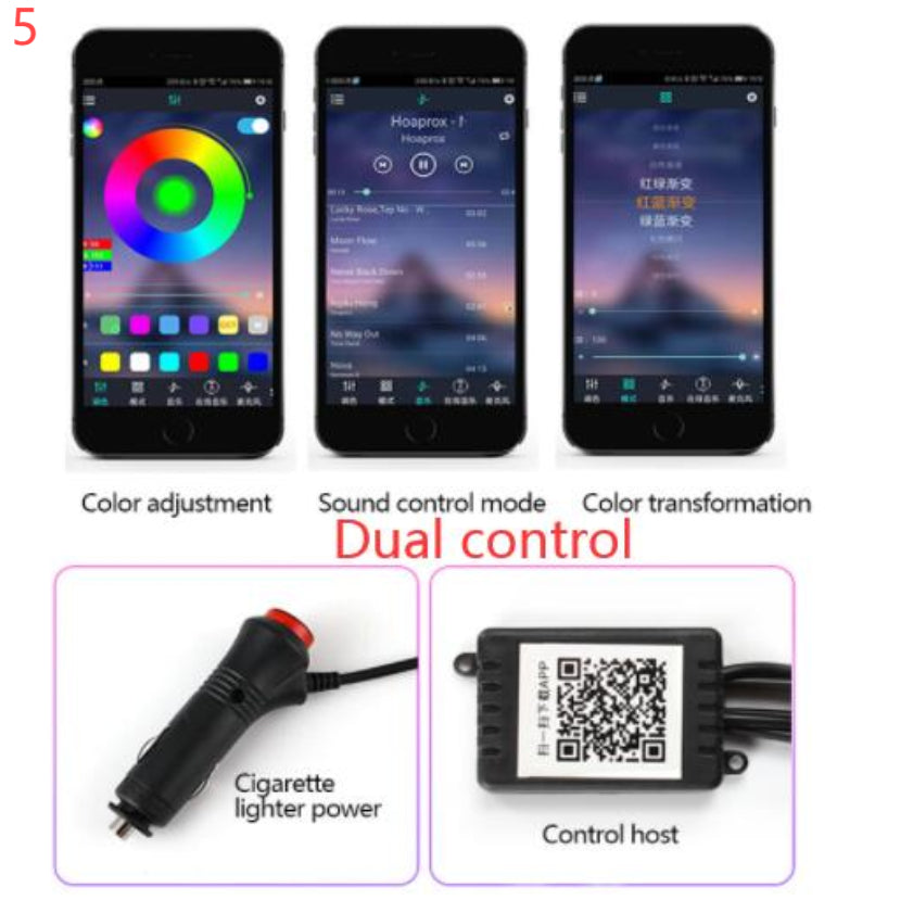 طقم إضاءة داخلية من الألياف الضوئية للسيارة | تطبيق RGB ومزامنة الموسيقى شرائط LED داخلية | HOORIVA
