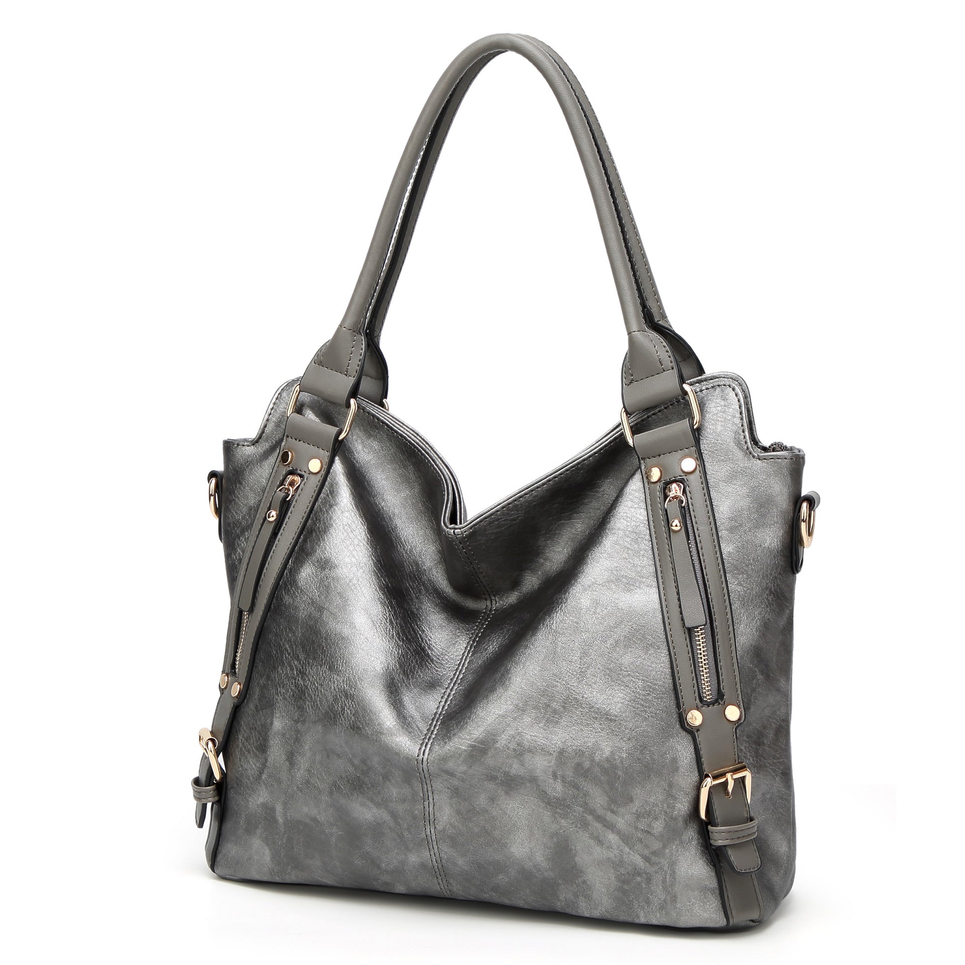 Women's Vintage PU Leather Tote Bag – Large Capacity Shoulder Handbag