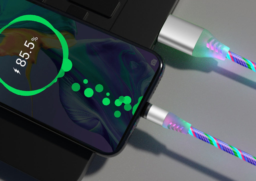 Using a green magnetic LED charging cable for safe one-handed driving in a car