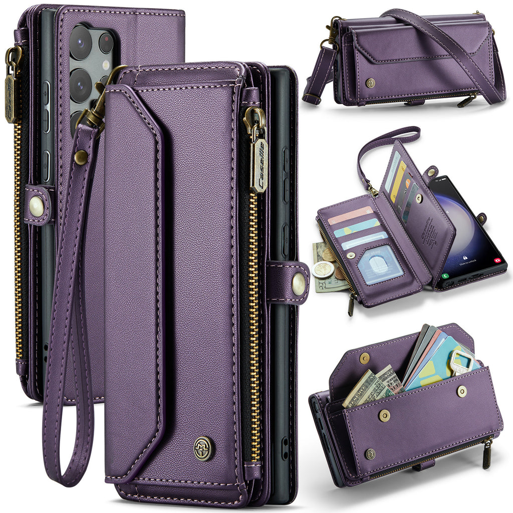 Crossbody Wallet Phone Case | Zipper Leather Samsung Case with Strap