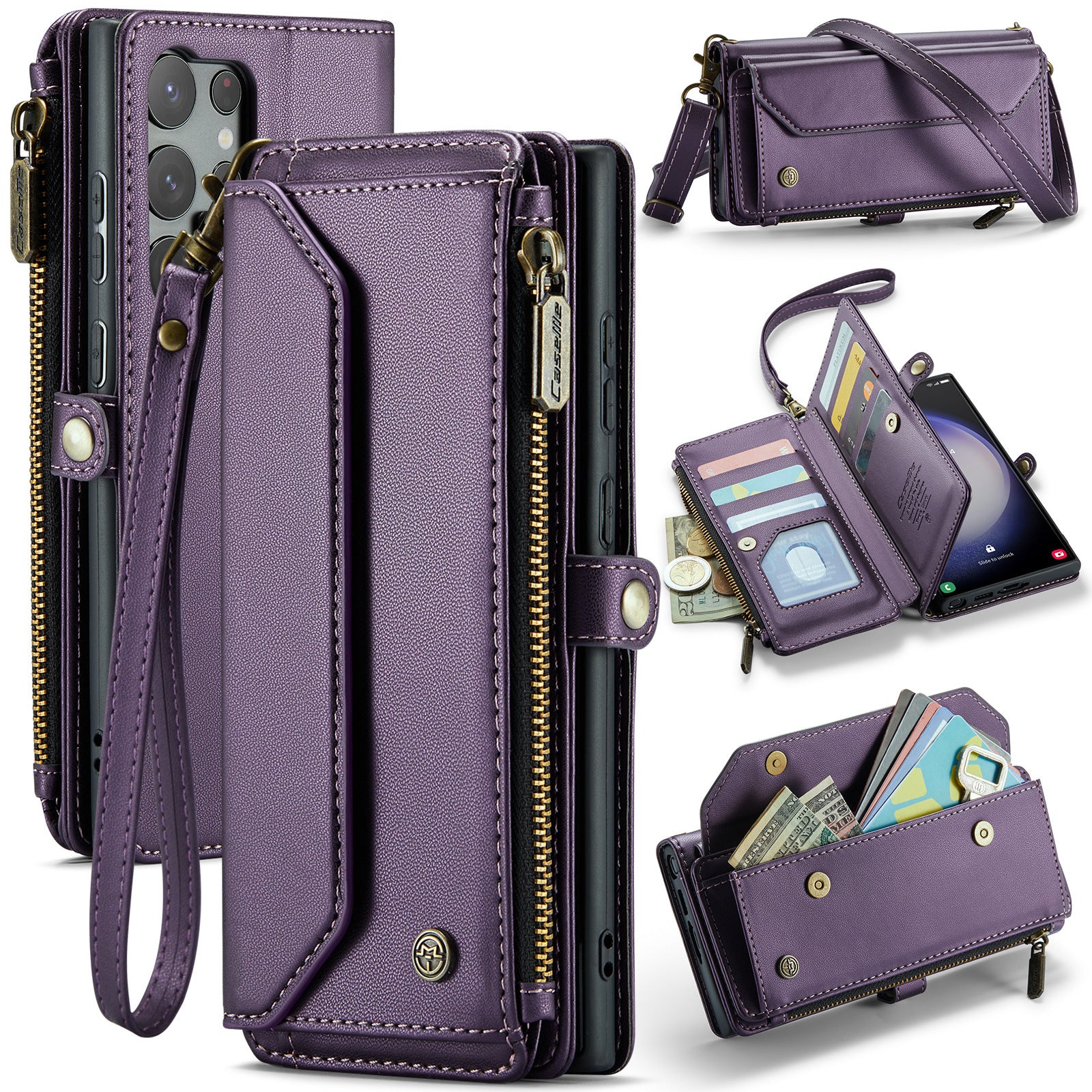 Crossbody Wallet Phone Case | Zipper Leather Samsung Case with Strap