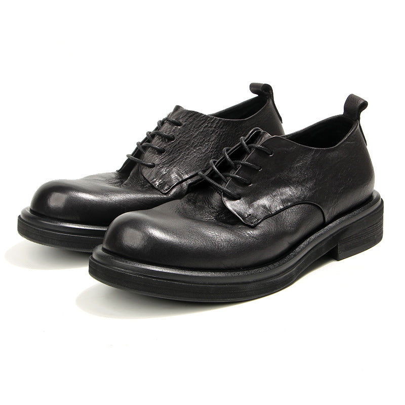 Men's Full-Grain Leather Derby Shoes – British Vintage | Round Toe | Lace-Up | Black & Dark Brown | EU 38–44 | Hooriva