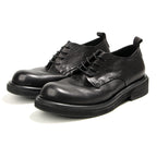 Men's Full-Grain Leather Derby Shoes – British Vintage | Round Toe | Lace-Up | Black & Dark Brown | EU 38–44 | Hooriva