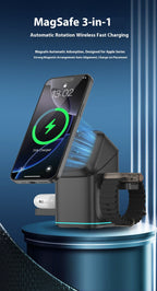 MagSafe 3-in-1 Wireless Fast Charger | 180° Auto Rotation | iPhone, Apple Watch & AirPods