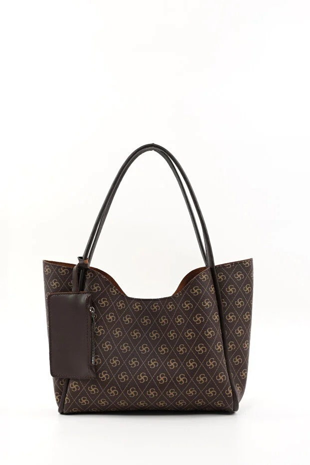 Monogram Faux Leather Women's Shoulder Bag Set | Wallet & Makeup Bag Included