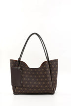 Monogram Faux Leather Women's Shoulder Bag Set | Wallet & Makeup Bag Included
