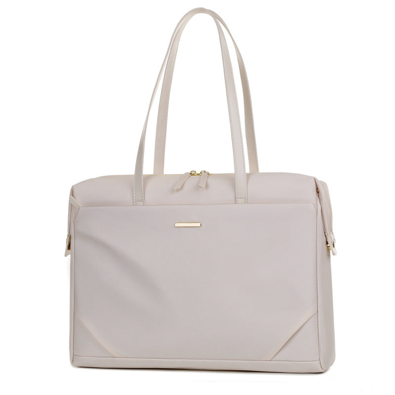 14 Inch Oxford Cloth Laptop Shoulder Bag — Urban Minimalist, 3D Pocket, Black, Gray & Off-White