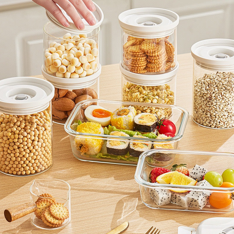 Vacuum Seal Food Storage Canister – Borosilicate Glass & PET Stackable Jars with Electric Pump (450ml–2500ml)