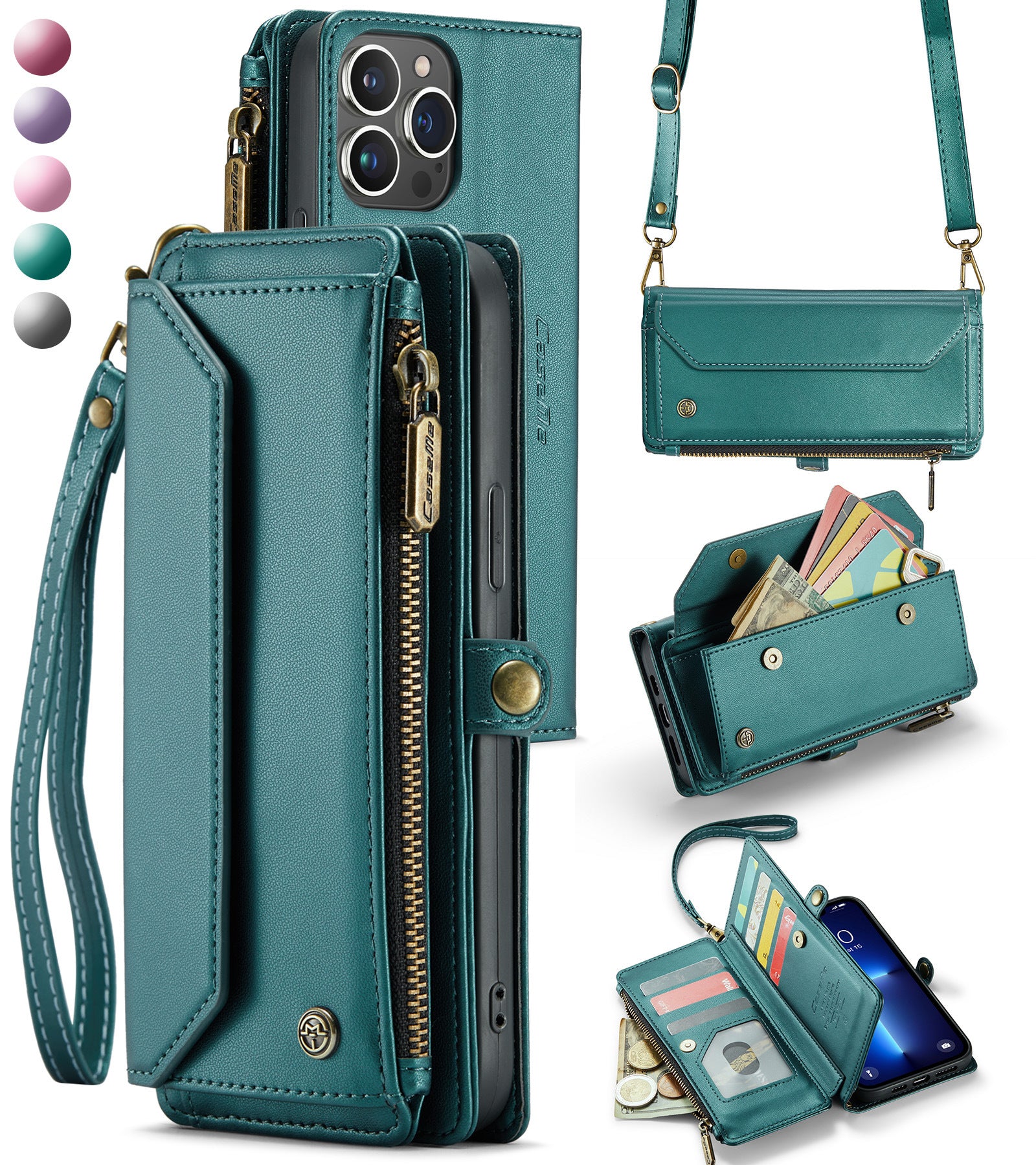 Crossbody Wallet Phone Case | Zipper Leather Samsung Case with Strap