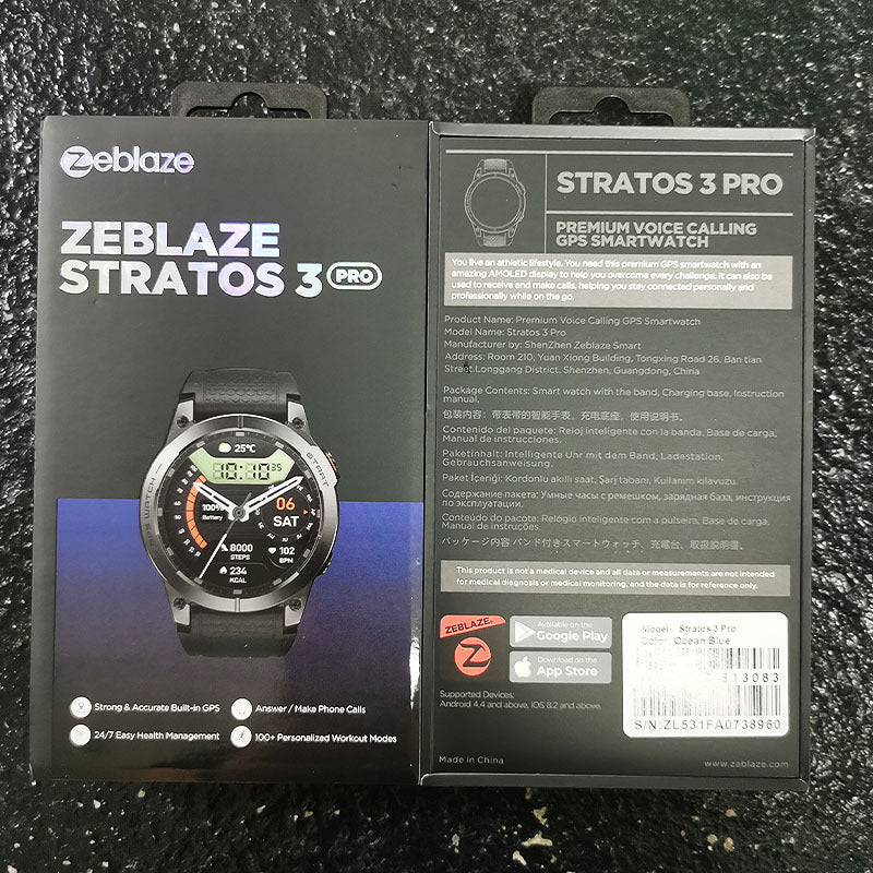 الساعة الذكية Stratos3 Pro | نظام تحديد المواقع، شاشة AMOLED، معدل ضربات القلب، تتبع النوم والحركة