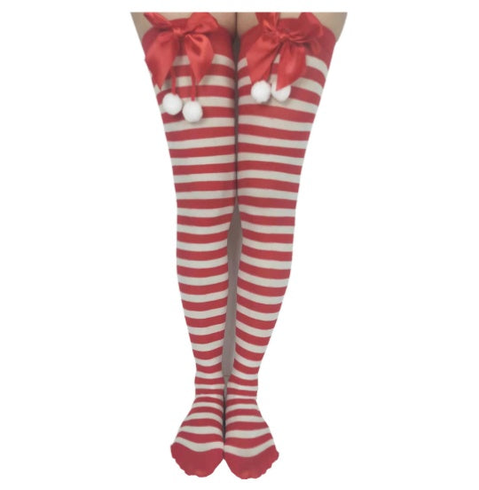 Christmas Pom-Pom Knit Socks | Festive Red & Green Holiday Stockings | HOORIVA