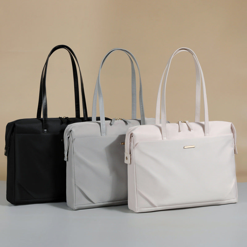 14 Inch Oxford Cloth Laptop Shoulder Bag — Urban Minimalist, 3D Pocket, Black, Gray & Off-White