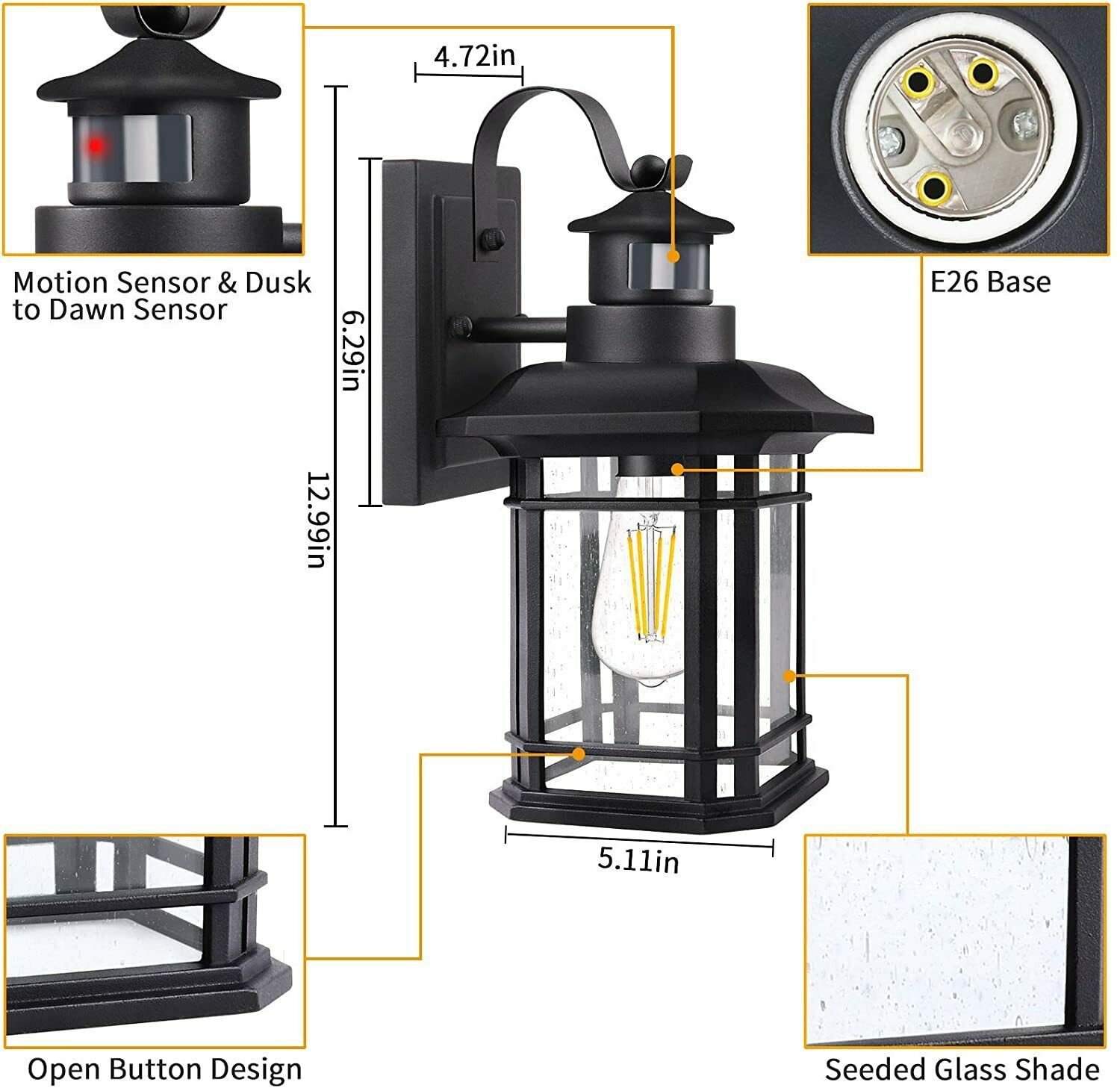 American Style Outdoor Motion Sensor Wall Light – E26
