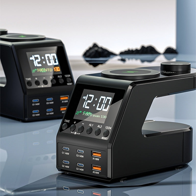 240W GaN 9-in-1 Desktop Charging Station | Alarm Clock + Wireless Charging | 4x USB-C 140W