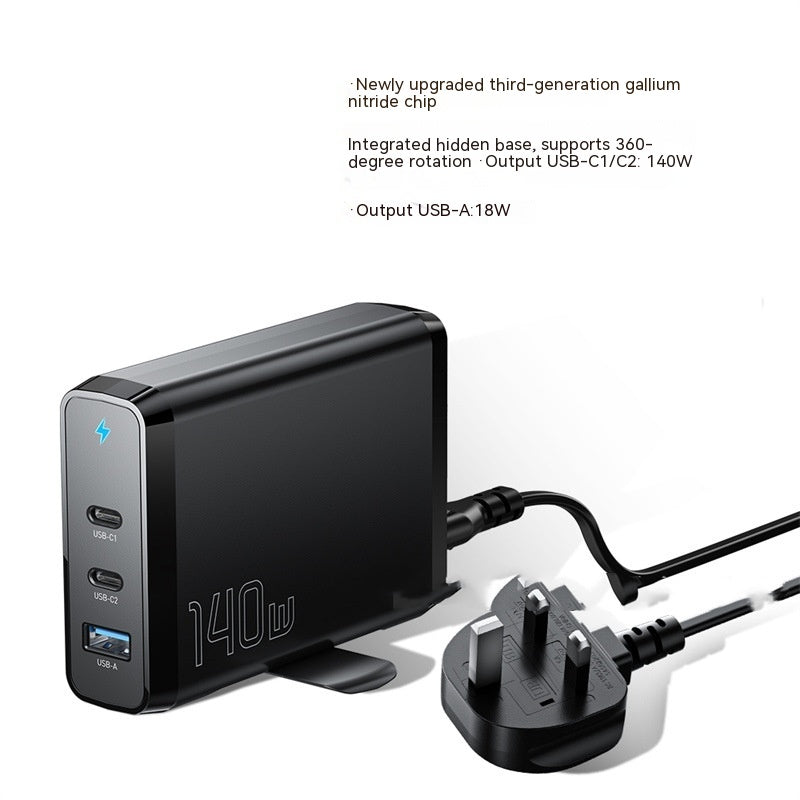 140W GaN Charger – 3-Port USB-C & USB-A Fast Charging for Laptops, Phones & Tablets