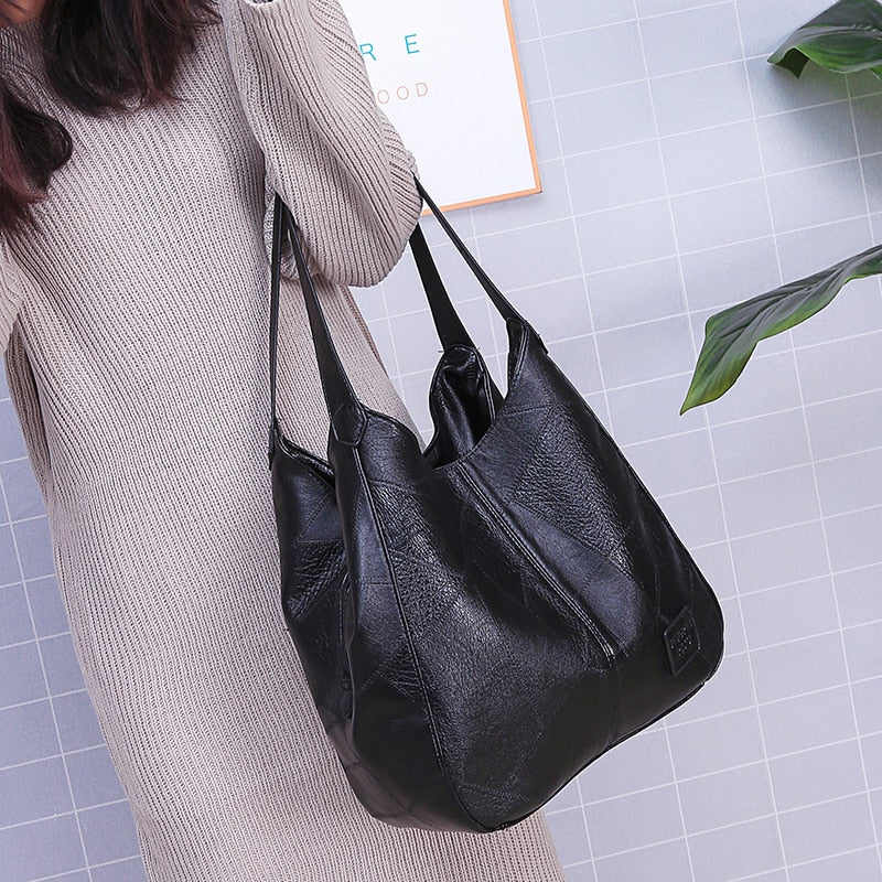 Women's PU Leather Casual Tote Shoulder Bag – Soft Zipper Handbag with Interior Pockets