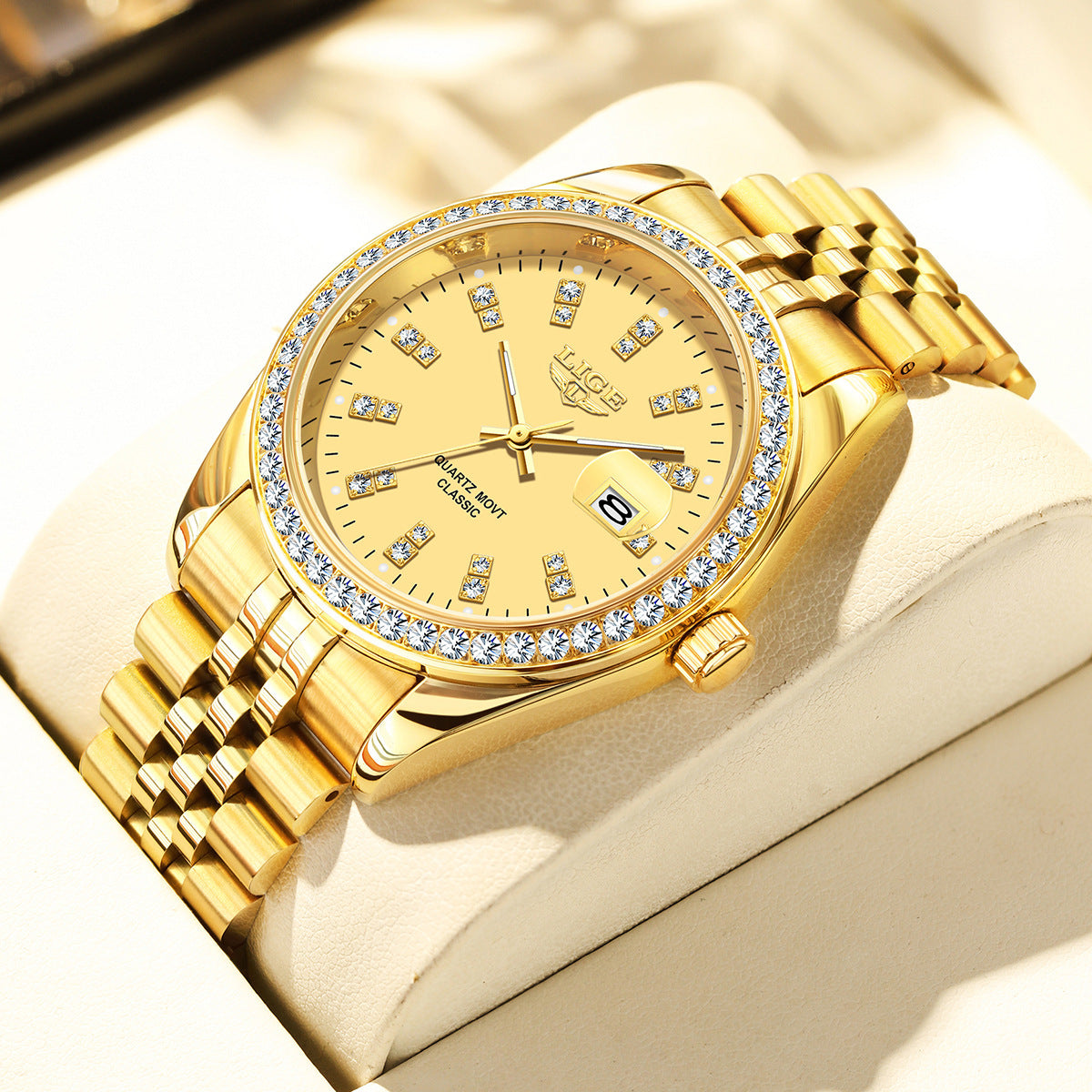 Men's Fashion Quartz Watch | Large Dial, Gold Tone, 13mm Slim Case | HOORIVA