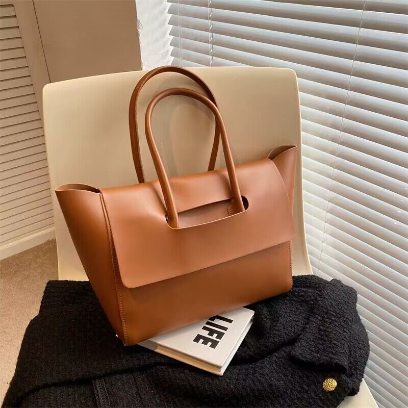 Women's Retro PU Leather Tote Bag – Large Capacity Shoulder Handbag