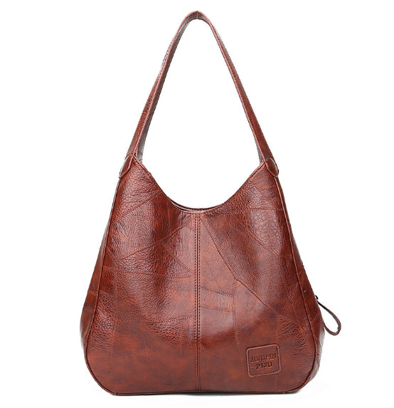 Women's Vintage PU Leather Casual Tote Shoulder Bag – Large Magnetic Buckle Handbag with Zipper