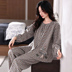 طقم بيجاما قطني نسائي – كارديجان علوي فضفاض وبنطلون | 8 ألوان | M–3XL