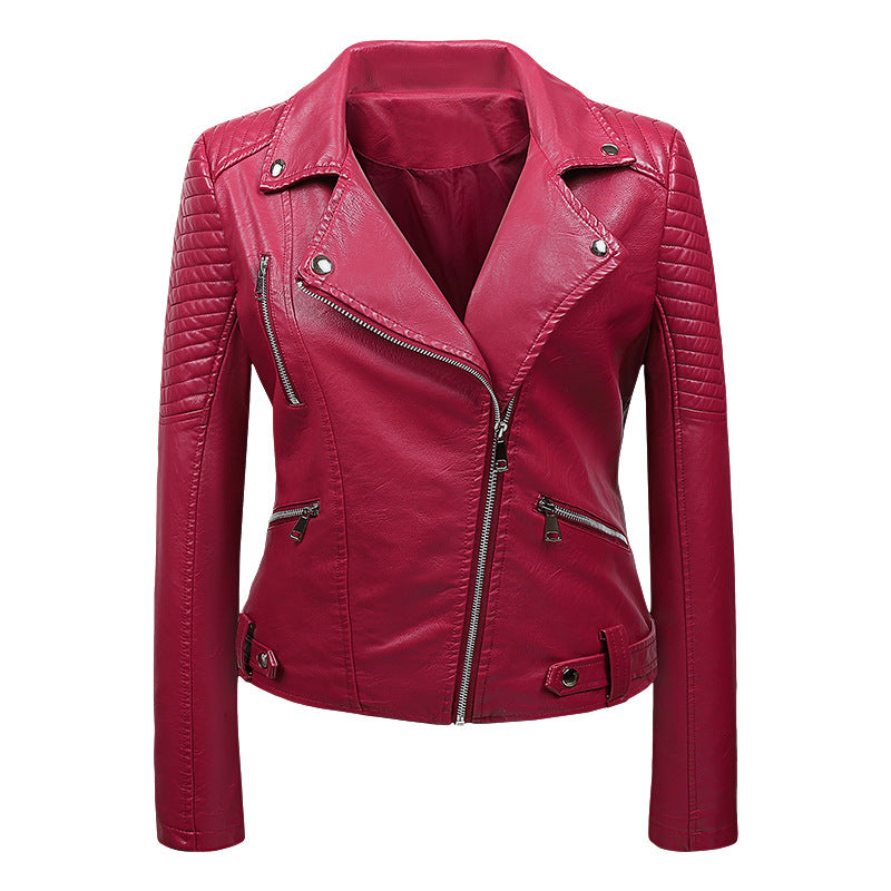 Women's Faux Leather Zip Jacket – Elegant Slim-Fit Business Biker Coat in 4 Colours