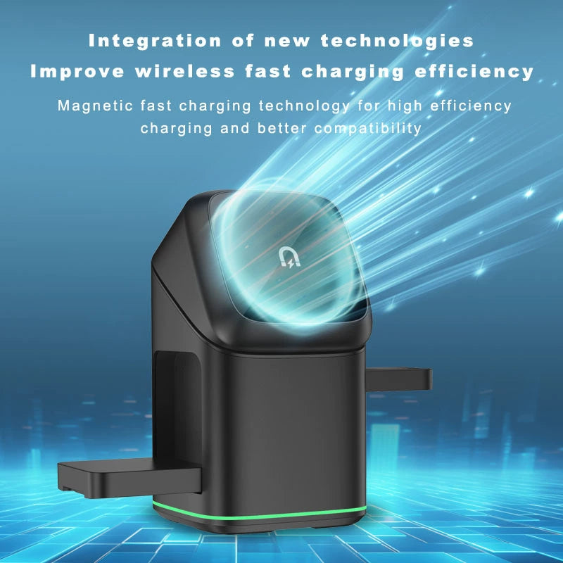 MagSafe 3-in-1 Wireless Fast Charger | 180° Auto Rotation | iPhone, Apple Watch & AirPods