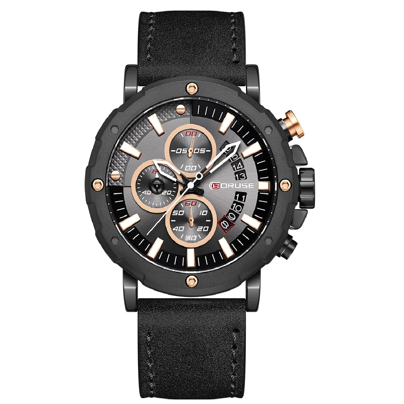 ساعة رجالية جلد طبيعي كوارتز مضيئة - علبة سبيكة مقاومة للماء