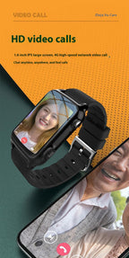 Elderly 4G GPS Smart Watch – Anti-Lost Positioning, Heart Rate & Step Counter | Black & Red