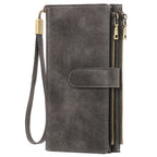 Women's Vintage Tri-Fold Long Wallet – RFID Blocking Oil Wax PU Leather Purse