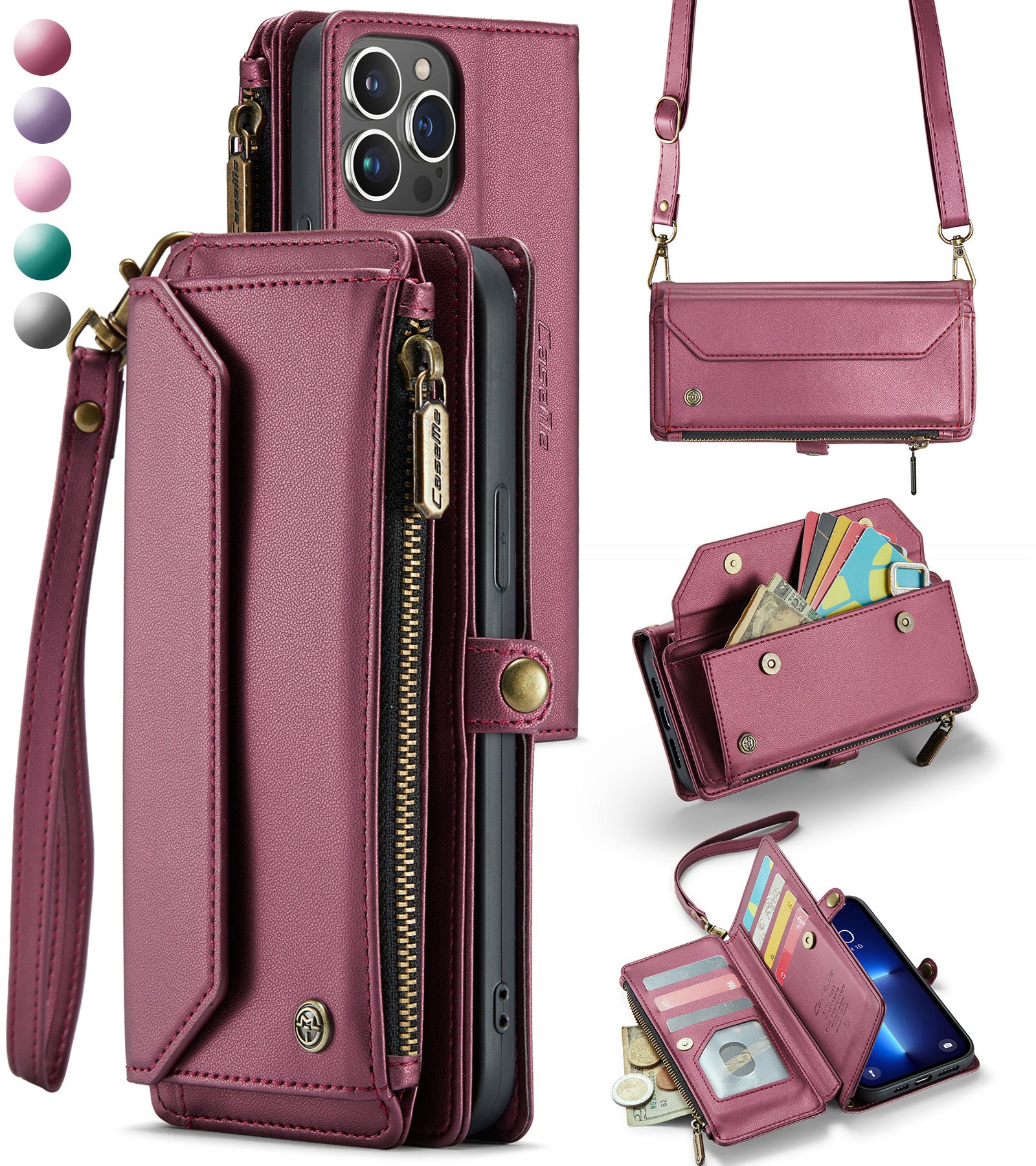 Crossbody Wallet Phone Case | Zipper Leather Samsung Case with Strap
