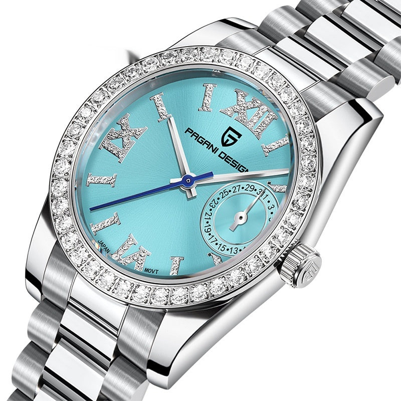 Women's Fashion Stainless Steel Watch | Slim 11mm Wristwatch in Blue, Green & White
