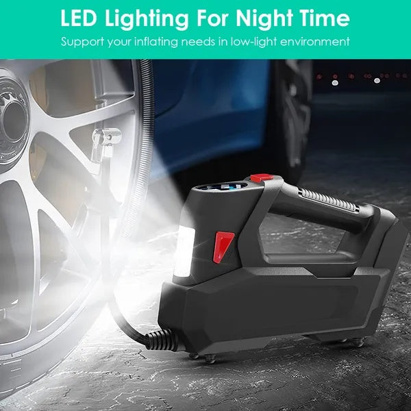 منفاخ إطارات محمول بقوة 120 رطل لكل بوصة مربعة كحد أقصى، 90 واط، مع شاشة رقمية وضوء LED