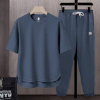 Men's Summer Athletic 2-Piece Set – Short Sleeve Crew Neck T-Shirt & Cropped Jogger Pants in 5 Colours