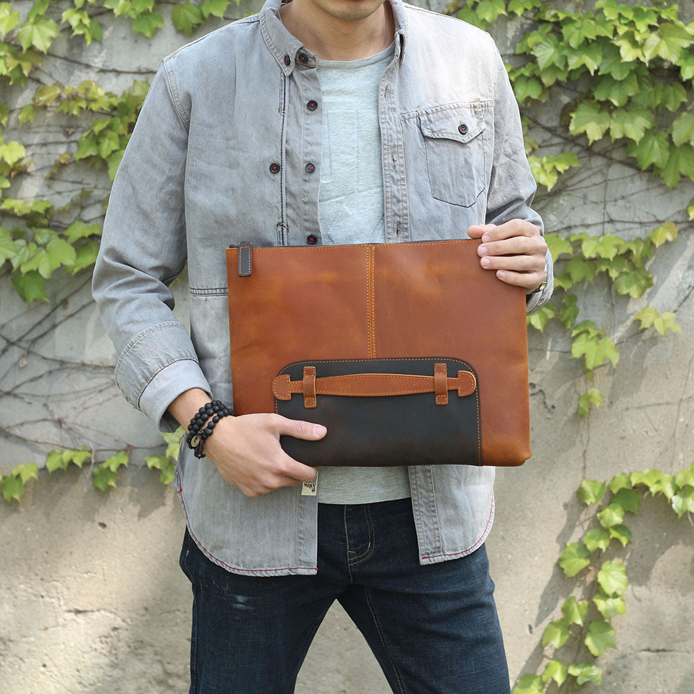 Simple Retro First Layer Cowhide Large Capacity Men's Clutch