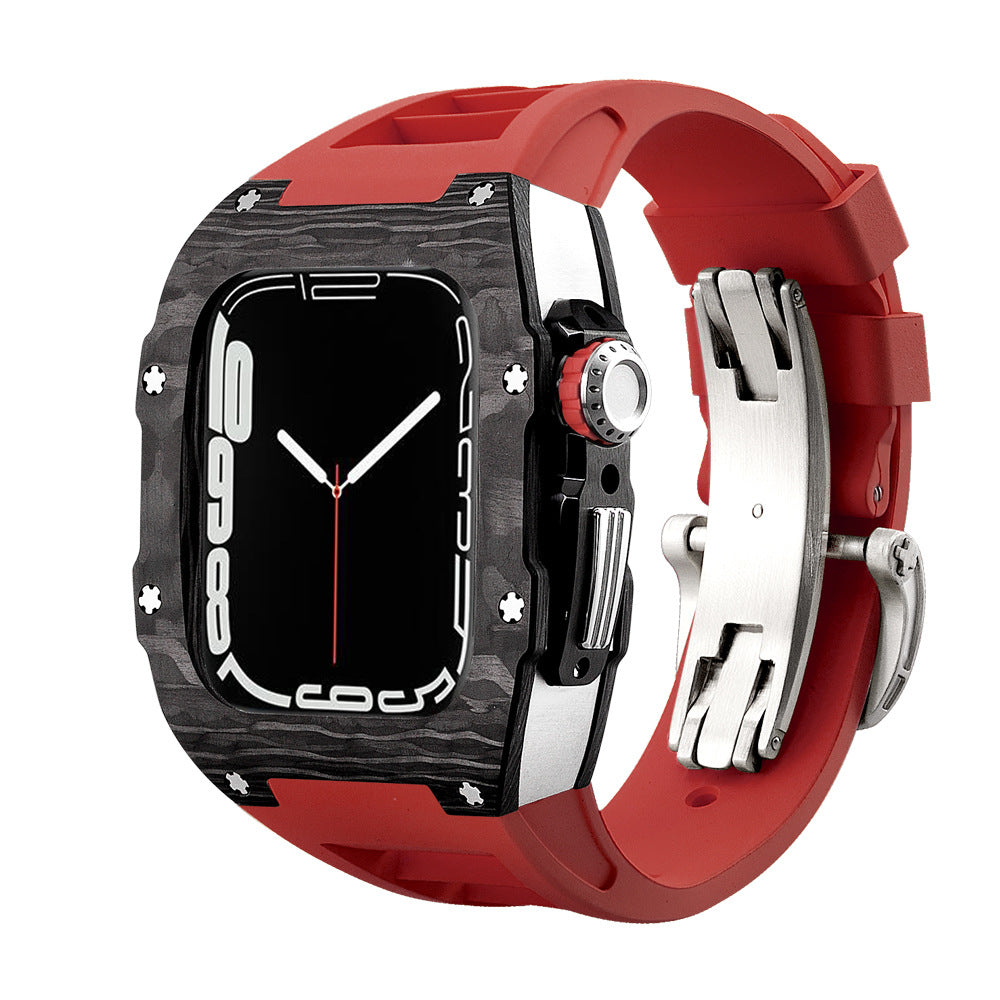 Carbon Fibre Apple Watch Strap | Fluoroelastomer Band with Stainless Steel Clasp | HOORIVA