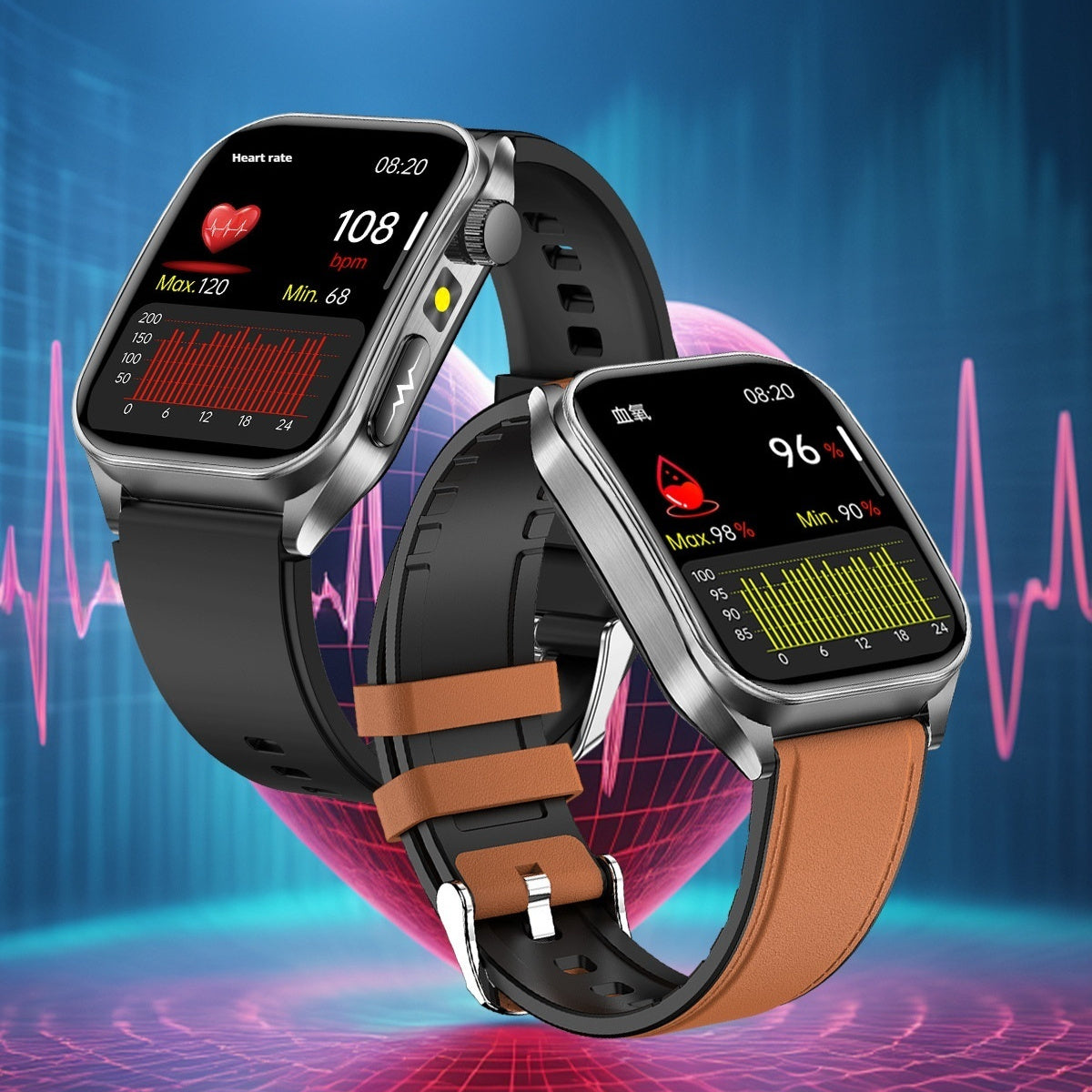 Advanced Health Smart Watch – 1.95" AMOLED, 650nm Laser Therapy, HRV, Blood Glucose & Bluetooth Calling