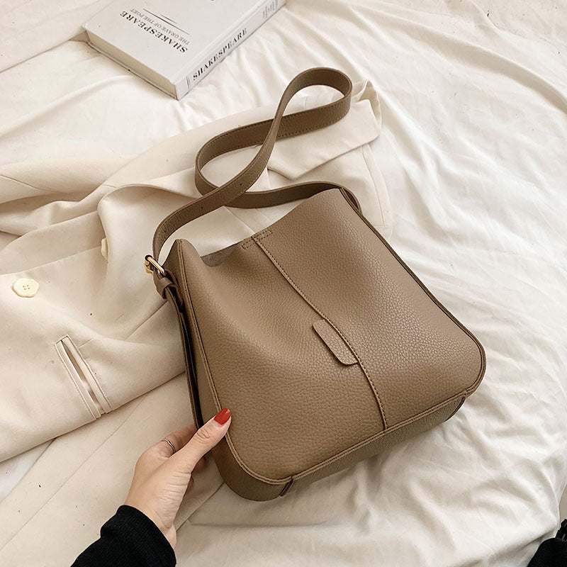 PU Leather Women's Bucket Crossbody Bag — Soft, Street Trend, Black, Brown & Khaki