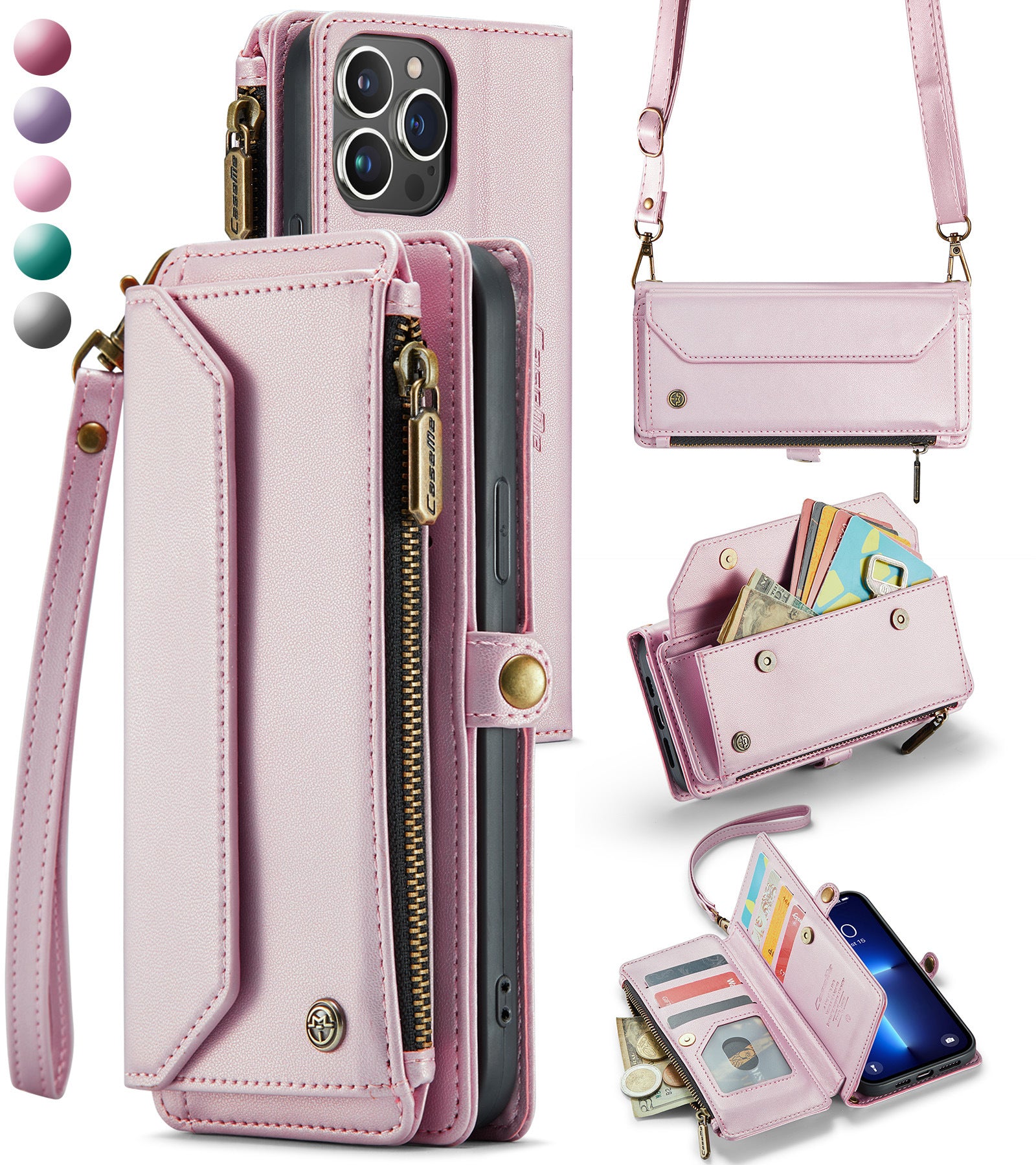 Crossbody Wallet Phone Case | Zipper Leather Samsung Case with Strap