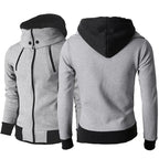 Men's Zip-Up Hooded Sweatshirt Jacket – Fake Two-Piece Slim Fit Sports Cardigan