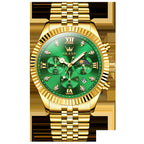 Men's OLEVS Gold Chronograph Quartz Watch – Moon Phase | Diamond Markers | Steel Strap | 4 Styles | Hooriva