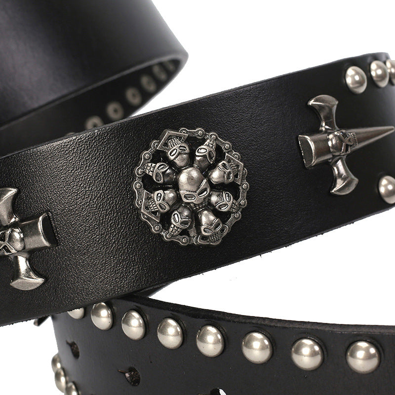Men's Skull Smooth Buckle Hip Hop Belt – Bold Statement, 105–125cm