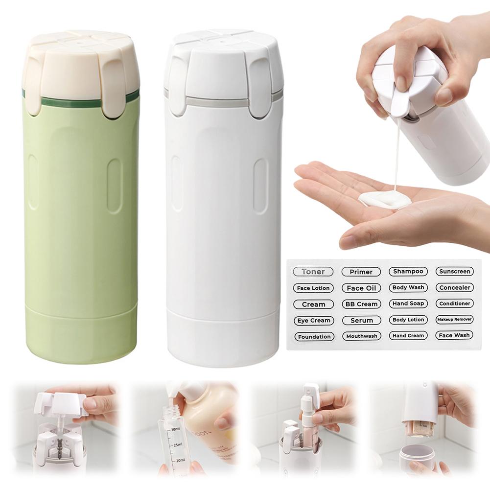 4-in-1 Travel Dispenser Set | Leak-Proof Refillable Bottles for Shampoo, Lotion & Perfume