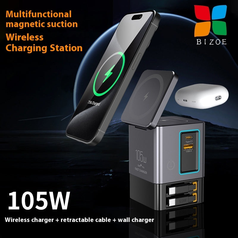 105W GaN Magnetic Wireless Charger — Multifunctional Fast Charging, AU/EU/UK/US Plug