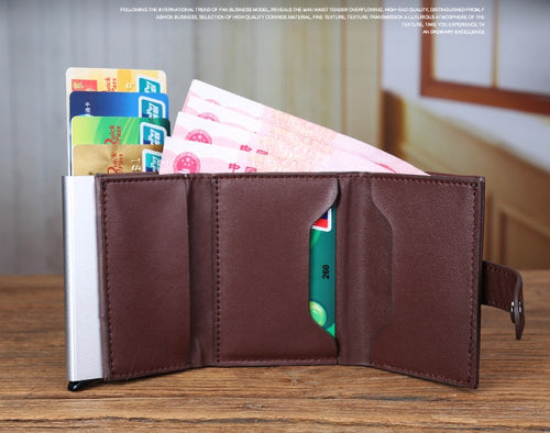 Aluminium RFID Blocking Leather Wallet – Slim Business Card Holder for Men