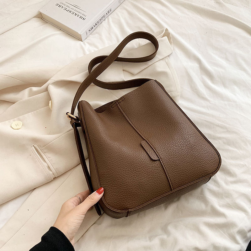 PU Leather Women's Bucket Crossbody Bag — Soft, Street Trend, Black, Brown & Khaki